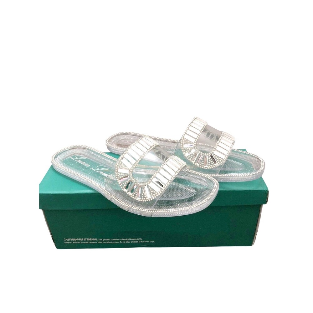Lauren Lorraine‎ Womens Clear Rhinestone Slide Sandals Sz 11/ #S2641